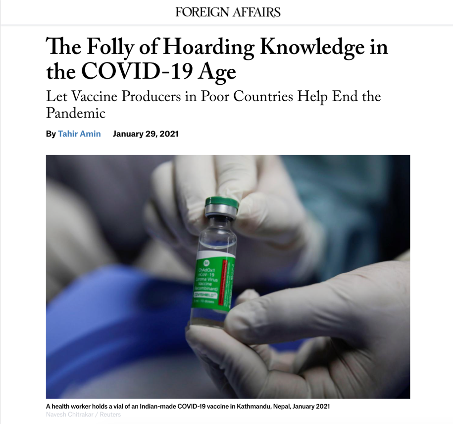 Foreign Affairs: The Folly of Hoarding Knowledge in the COVID-19 Age