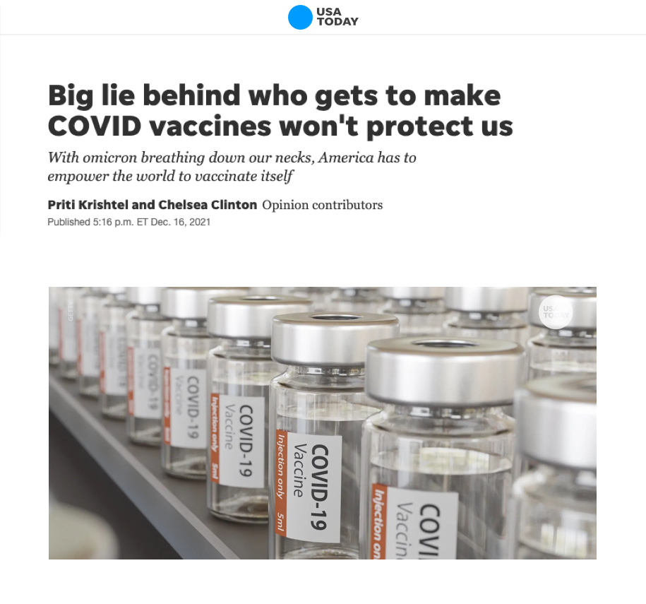 Big lie behind who gets to make COVID vaccines won't protect us