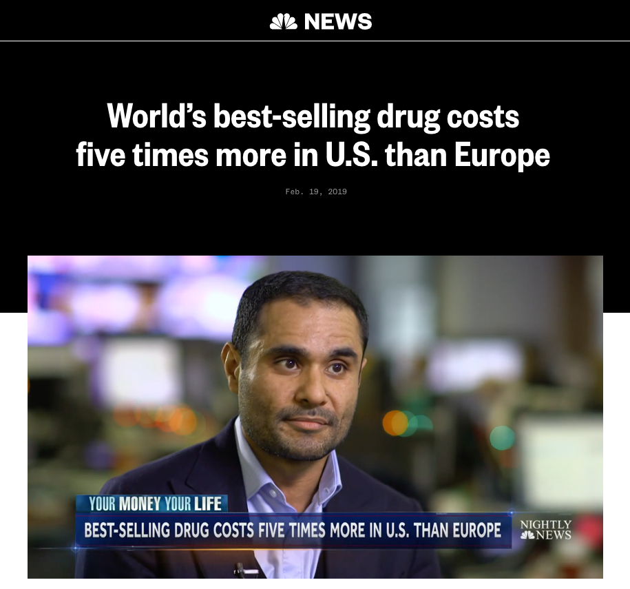 NBC NEWS: World's best-selling drug costs five times more in U.S. than Europe